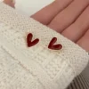 Elegant Red Heart Stud Earrings