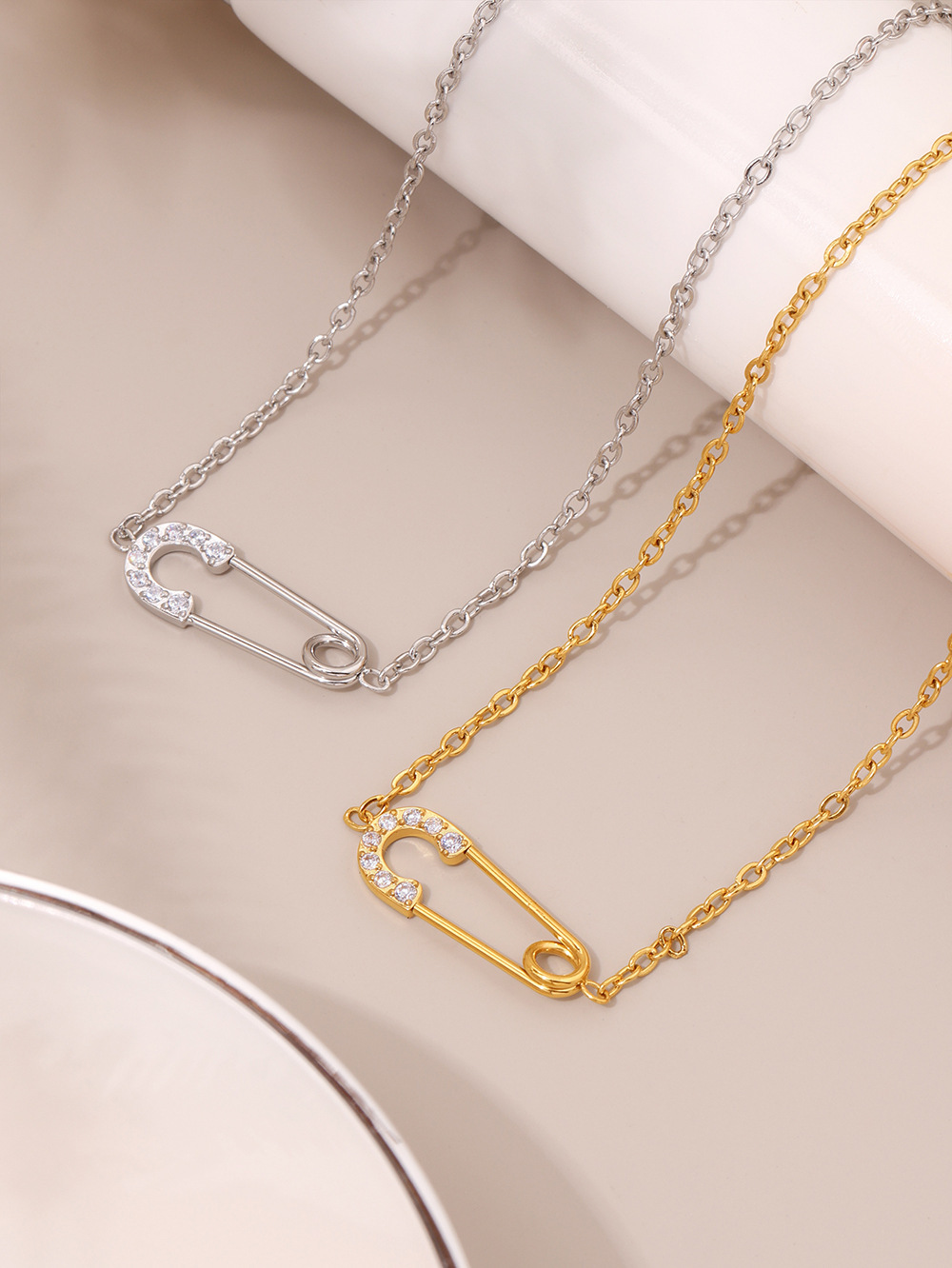 Gold Safety Pin Necklace