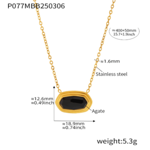 Oval Pendant Necklace with Black Onyx Inlay