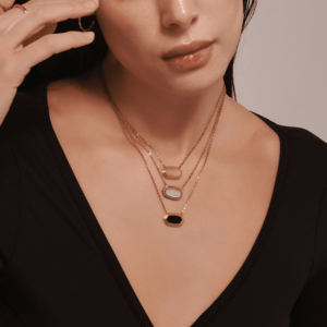 Oval Pendant Necklace with Black Onyx Inlay